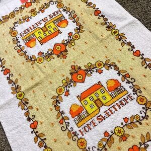 VTG CANNON Home Sweet‎ Home Hand Kitchen Towel Fringe 70s NOS Farmhouse Heart